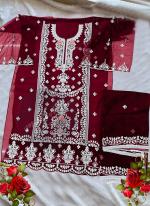 Organza Maroon Eid Wear Embroidery Work Pakistani Suit